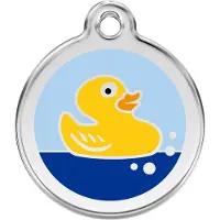 Red Dingo Rubber Duck Light Blue roestvrijstalen hondenpenning large/groot dia. 3,8 cm