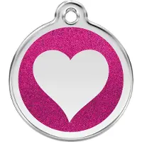 Red Dingo Heart Hot Pink glitter hondenpenning medium/gemiddeld dia. 3 cm