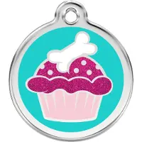 Red Dingo Cupcake Aqua glitter hondenpenning large/groot dia. 3,8 cm