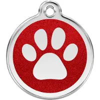 Red Dingo Paw Print Red glitter hondenpenning medium/gemiddeld dia. 3 cm