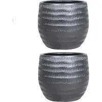 Floran Plantenpot - 2x - zwart - mat - keramiek - 34 x 31 cm - plantenpotten binnen