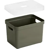 Sunware Opbergboxen met transparante deksel - 3x stuks - kastmanden - donkergroen - 18 liter - kunststof - 35 x 25 x 24 cm - Opbergers