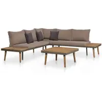vidaXL 4-delige loungeset voor de tuin met kussens, gemaakt van massief acaciahout, bruin