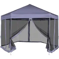 vidaXL Partytent met zijwanden pop-up zeshoekig 3,6x3,1 m donkerblauw