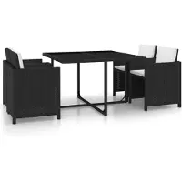 vidaXL 5-delige Tuinset met kussens poly rattan zwart