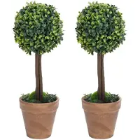 vidaXL Kunstplanten met pot 2 st buxus bolvorming 33 cm groen