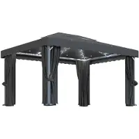 vidaXL Prieel met gordijn en LED-lichtslinger 4x3 m antracietkleurig
