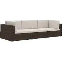 vidaXL 3-delige Loungeset met kussens poly rattan bruin