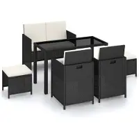 vidaXL 6-delige Tuinset met kussens poly rattan zwart