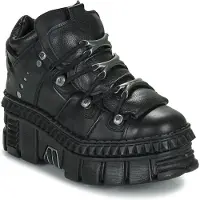New rock zwart leren enkellaarzen Goth-WALL106-S13