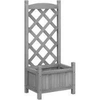 vidaXL Plantenbak met latwerk 40x30x90 cm massief vurenhout grijs