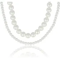 My Bendel - Dubbele Ketting met Kleine en Grote Witte Parels - met Luxe Cadeauverpakking | Sieraden Voor Dames