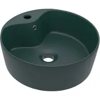 vidaXL Wastafel met overloop 36x13 cm keramiek mat donkergroen