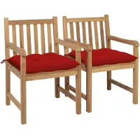 vidaXL Tuinstoelen 2 st met rode kussens massief teakhout