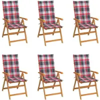 vidaXL Tuinstoelen 6 st met rood geruite kussens massief teakhout