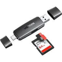 UGREEN CM304 USB + USB-C Adapter Kaartlezer SD + microSD (zwart) (USB-C), Geheugenkaartlezer, Zwart