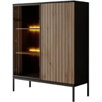 Meubella | Vitrinekast mat zwart glazen opbergkast met LED