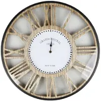Urban Living Wandklok Grand Central - Open structuur - Dia 50 cm - hout/kunststof - beige/grijs - Wandklokken