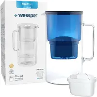 Wessper Glazen 2,5L waterfilterkan karaf compatibel met Brita MAXTRA+ waterfilter patronen - incl. 1 filterpatroon - waterkan Kleur blauw