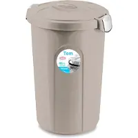 Stefanplast Afvalemmer - "Tom" - Voerton - Prullenbak - Ton met deksel - 46 Liter - Taupe