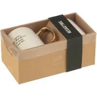 J-Line mok Bericht Bonheur - porselein - wit/goud - 2 stuks