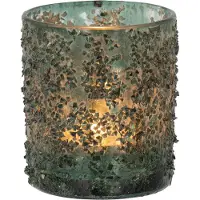 J-Line windlicht Fijne Steentjes - glas - grijs/groen - small - 4 stuks