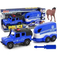 Leantoys DIY Speelgoed politie terreinwagen met trailer en paard