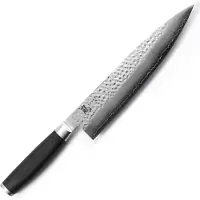 Yaxell Taishi Koksmes 24 cm - VG-10 Staal - Hardheid 61 HRC - Tsuchime Afwerking - Gehamerd Lemmet - Zwart Pakka Beukenhout Handvat