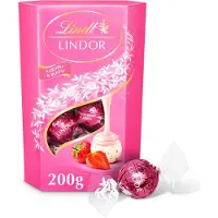 Lindt LINDOR Aardbei & Room witte chocolade bonbons 200 gram - 16 zacht smeltende chocolade bonbons - Kerstcadeau