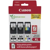 Canon Inktcartridge PG-560 + PG-560 + PG-561 photo value pack (PG-560XL) Zwart + 3 kleuren Multipack