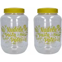 Hega hogar 3x stuks pasta voorraadpot/bewaarpot groene deksel 3700 ml kunststof - 15,5 x 25 cm - Macaroni/spaghetti bewaren