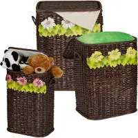 Relaxdays wasmand - set van 3 - opbergmand met deksel - rieten mand - gevlochten A