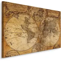 Karo-art Schilderij - Oude wereldkaart, Sepia, 4 maten, wanddecoratie