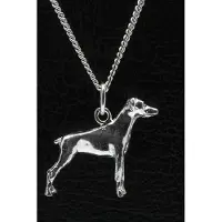 MOOYE ® - Collectie Zilveren Dobermann oren ongecoupeerd ketting hanger - groot