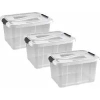 Hega hogar opbergbox - 6x - transparant/zilvergrijs - 30 liter - 49 x 39 x 26 cm - kunststof - opbergdoos - opbergbak