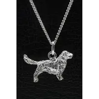 MOOYE ® - Collectie Zilveren Clumber spaniel met staart ketting hanger - groot