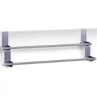Zeller Handdoekrek - 2x - zilver - dubbele stang - 57 cm - badkamerdeur handdoekenrekken
