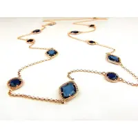 Sophie Zilveren halsketting halssnoer collier roos goud verguld Model Pret a Porter met blauwe stenen