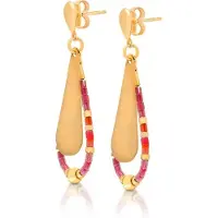 Scmyk EG-271 B - Oorbellen - Goud plated met druppel van roze en oranje kraaltjes - Goudkleurig