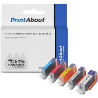 PrintAbout Inktcartridge PGI-550PGBK / CLI-551BK XL 5-kleuren Multipack Hoge capaciteit geschikt voor Canon
