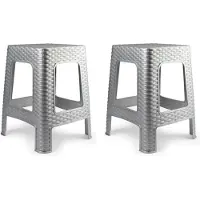 PlasticForte Keukenkrukje/opstapje - 2x - rotan - zilver - kunststof - 36 x 36 x 45 cm