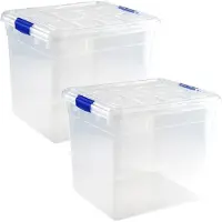 PlasticForte Opbergbox met deksel - 4x stuks - 35 liter - transparant - kunststof - opbergkist