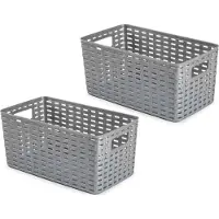 PlasticForte Opbergmand - 3x - Kastmand - rotan kunststof - zilver - 5 Liter - 15 x 28 x 13 cm