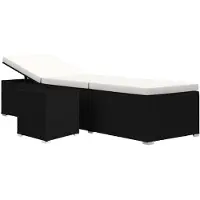 vidaXL Ligbed met kussen en theetafel poly rattan crèmewit