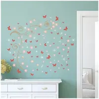 Walplus Home Decoratie Sticker - Roze Vlinders Met Wijnstok En 20 Swarovski Kristallen