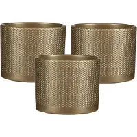 Mica Decorations Bloempot - 3x stuks - goud - relief - keramiek - D17,5 x H14,5 cm - plantenpotten binnen