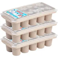 PlasticForte ijsklontjes bakjes - grote ijsblokken van 6.5 cm - 4x stuks - trays met deksel van 10 vakjes - kunststof - taupe