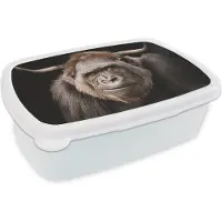 MuchoWow Broodtrommel Wit - Lunchbox - Brooddoos - Aap - Hoorn - Zwart - 18x12x6 cm - Volwassenen