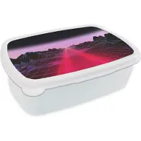 MuchoWow Broodtrommel Wit - Lunchbox - Brooddoos - Gaming - Futuristisch - Neon - 18x12x6 cm - Volwassenen