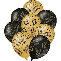 Paper Dreams Verjaardag ballonnen - 21 jaar en happy birthday 12x stuks zwart/goud